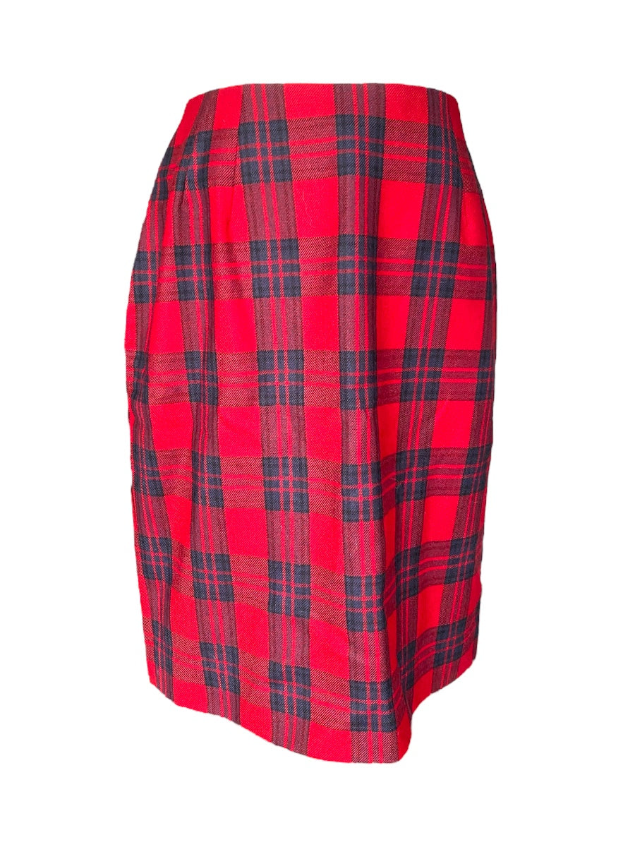 Wool Red Tartan Wool Skirt | Size 12