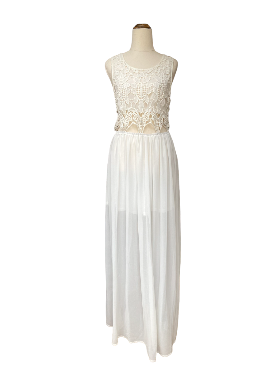 Cream lace bodice long dress small