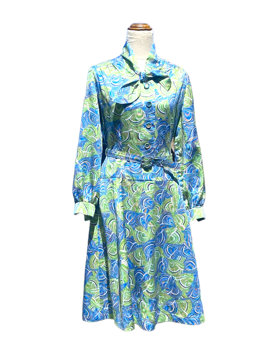 Vintage Blue, Green and White Dress | Size M